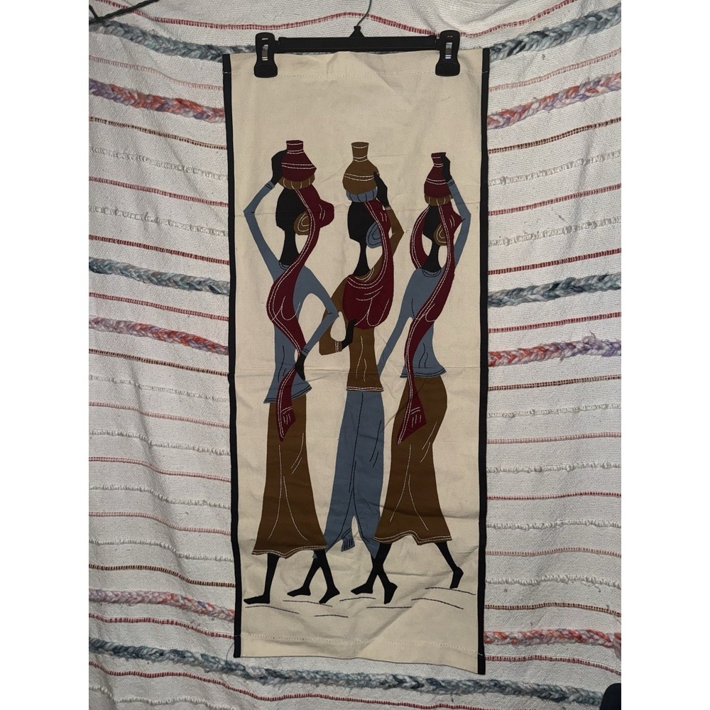 Vintage‎ Handmade African Tribal Woven Applique Work Wall Hanging 36"x15.5"